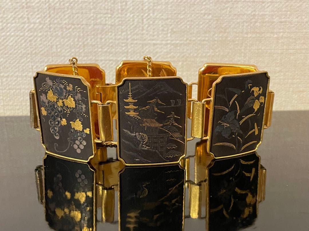 アミタ　象嵌細工　24Kゴールド& シルバー　6パネル　レディースブレスレット