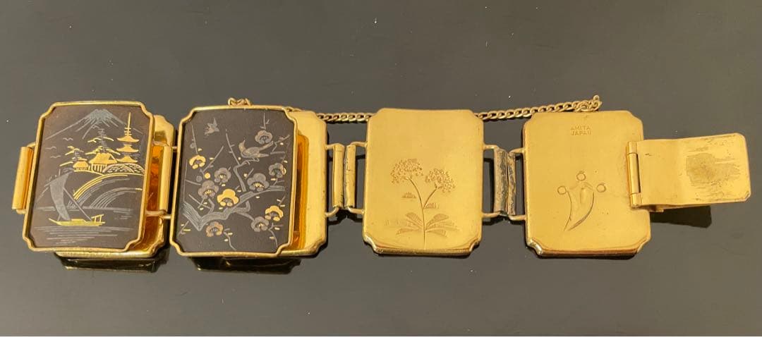 アミタ　象嵌細工　24Kゴールド& シルバー　6パネル　レディースブレスレット