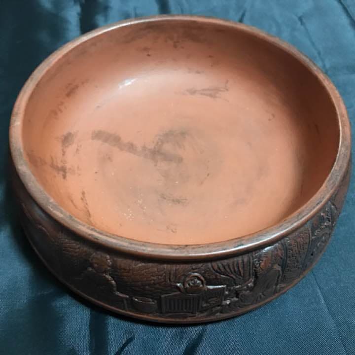 茶道具 古い 紫砂 茶盂 彫刻 人物画 山水画 中国