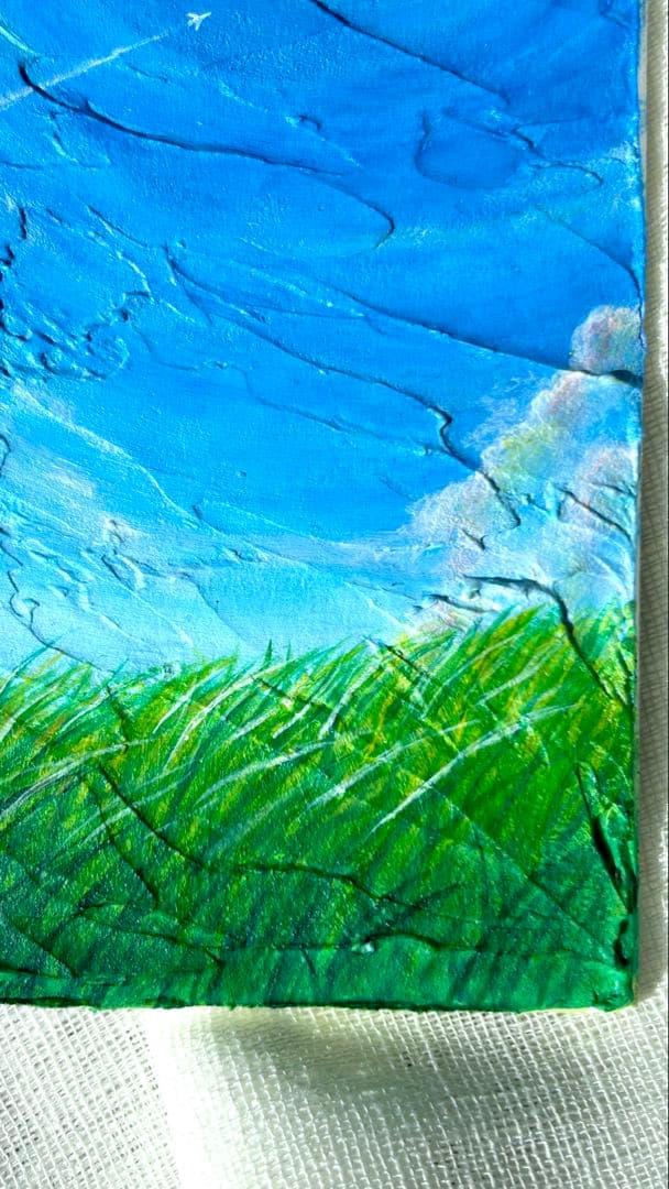 「いま、ここにいる」空の絵　猫の絵　キャンバス　メディウム　立体アート　雲の絵