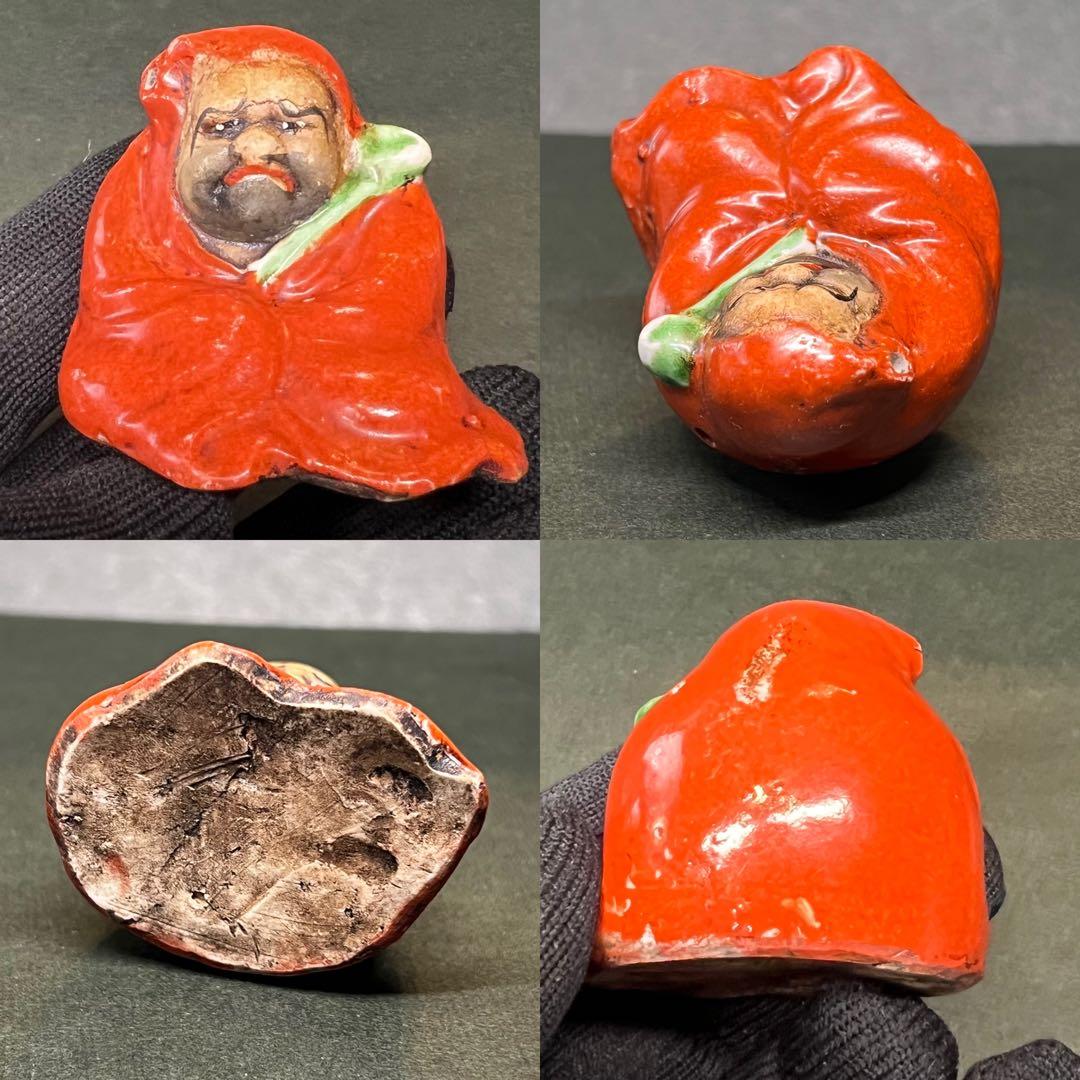 江戸後期〜明治期 古陶 達磨 水滴◎赤釉 だるま 書道具◎文房四宝◎古道具庵々