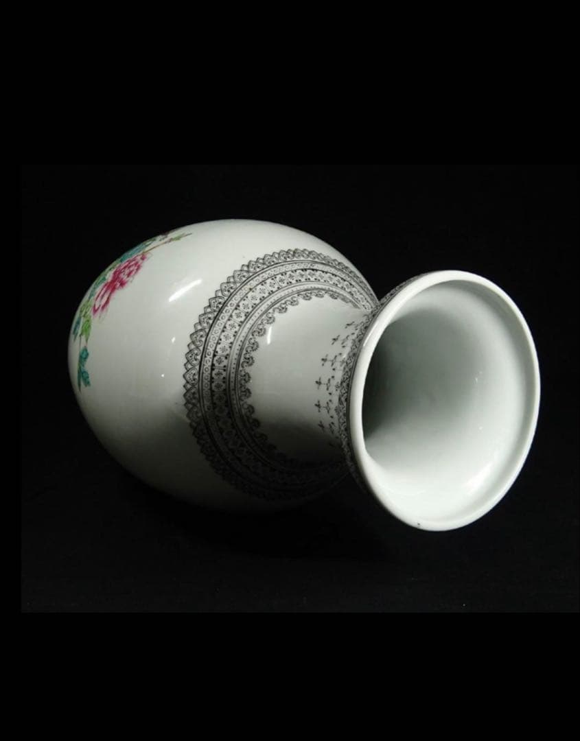 中国古玩 景徳鎮製 孔雀漢詩文大花瓶 高約36cm 時代物 粉彩