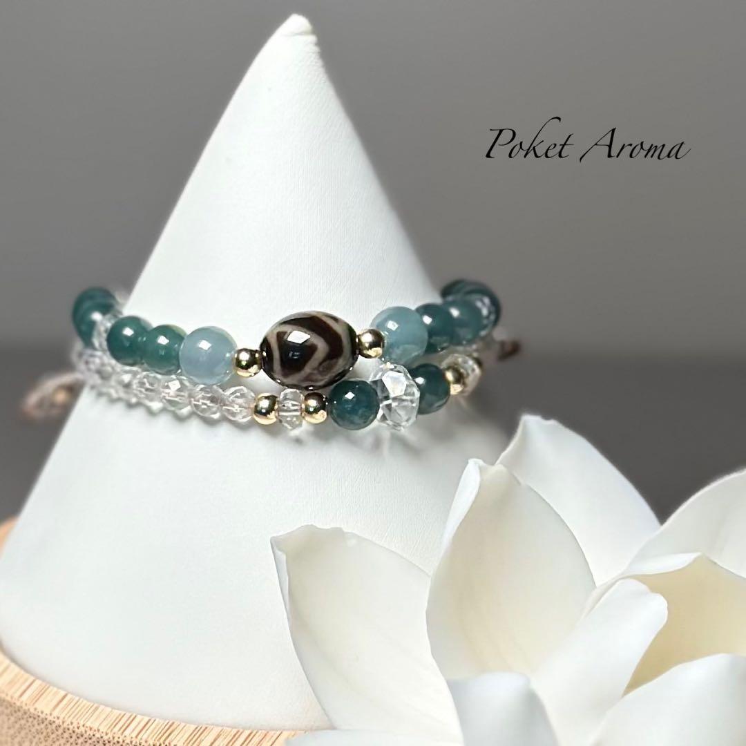 『森精』山形天珠とブルー翡翠のマクラメブレスレット