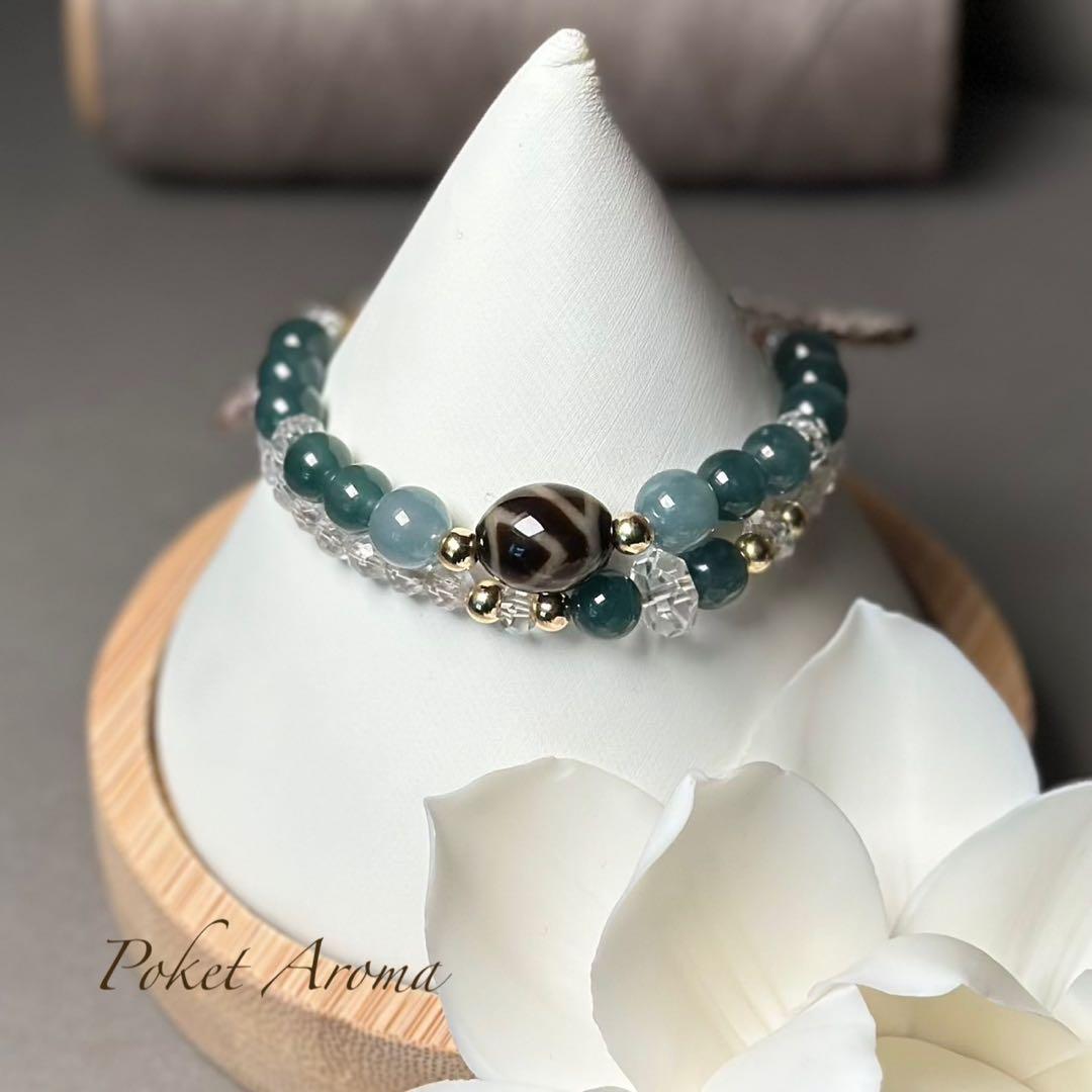 『森精』山形天珠とブルー翡翠のマクラメブレスレット