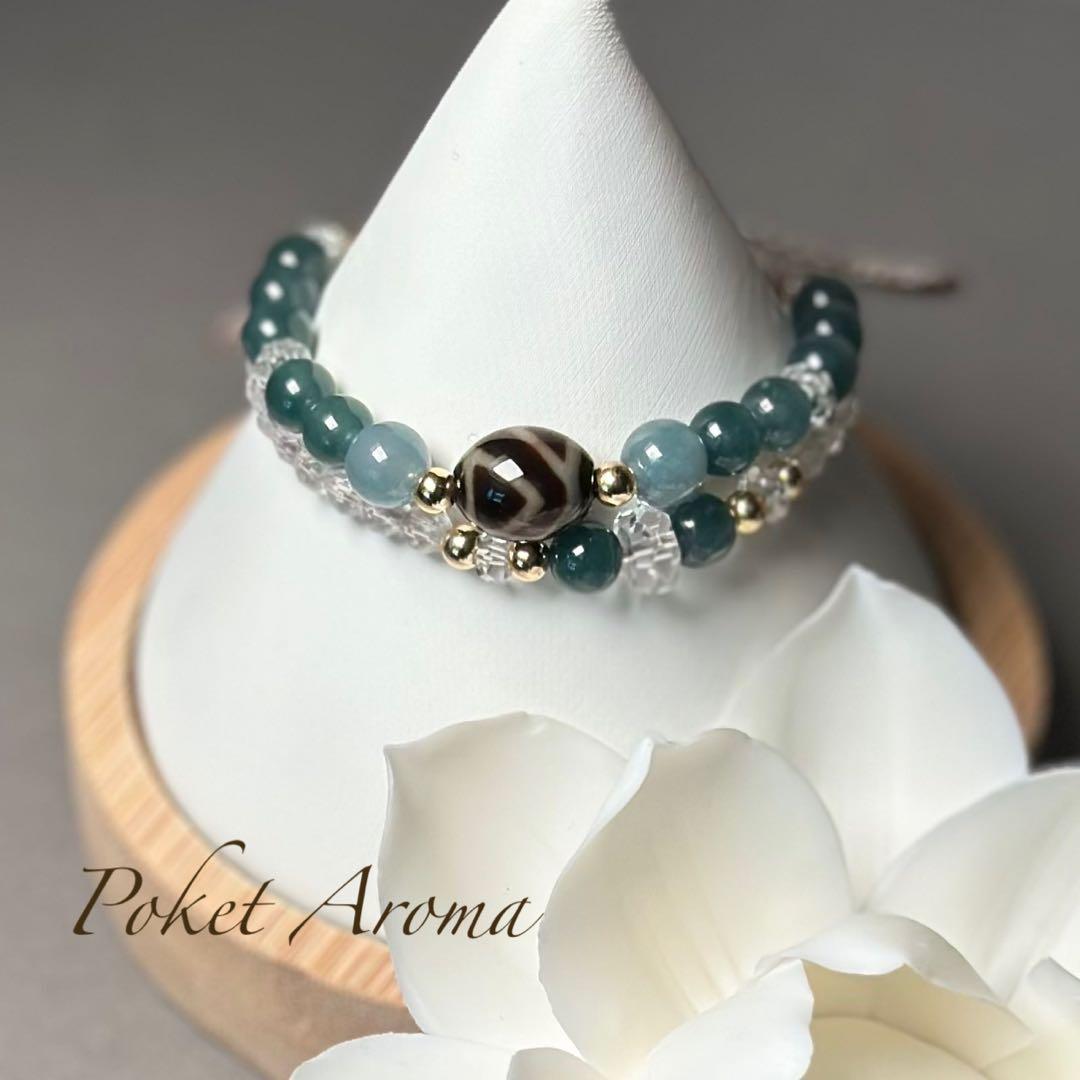『森精』山形天珠とブルー翡翠のマクラメブレスレット
