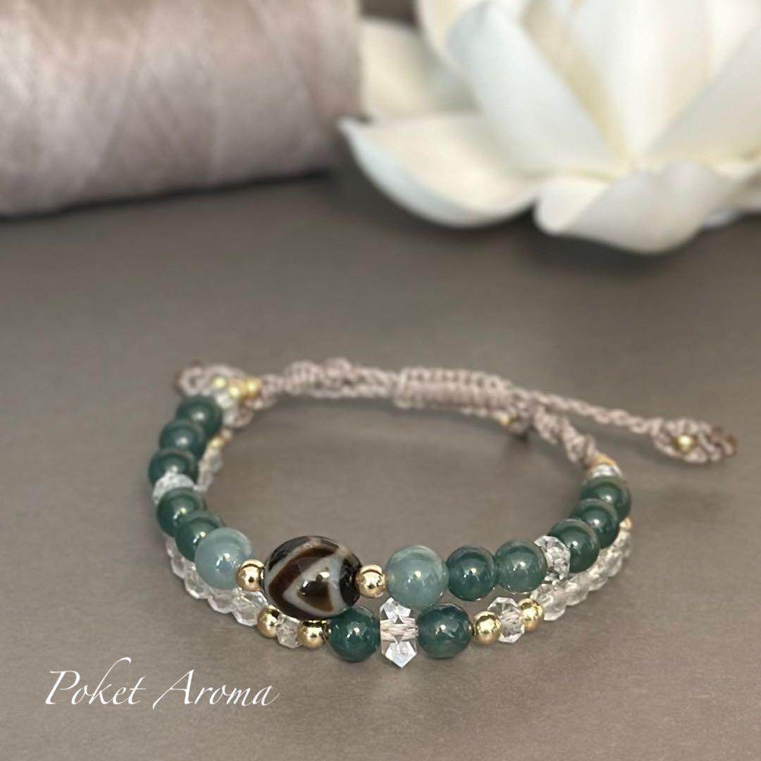 『森精』山形天珠とブルー翡翠のマクラメブレスレット