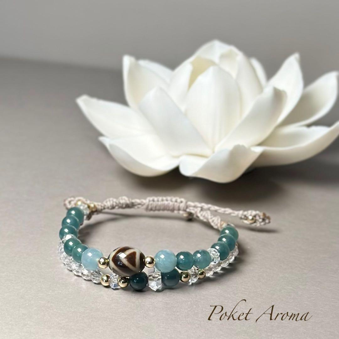 『森精』山形天珠とブルー翡翠のマクラメブレスレット