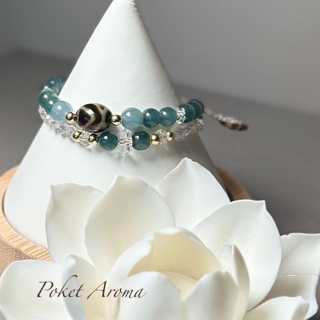 『森精』山形天珠とブルー翡翠のマクラメブレスレット
