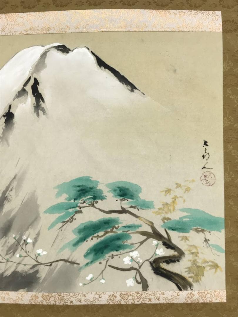 作者不詳/春景桜富士図/富士山図/山水図/掛軸/名家伝来/AD-169