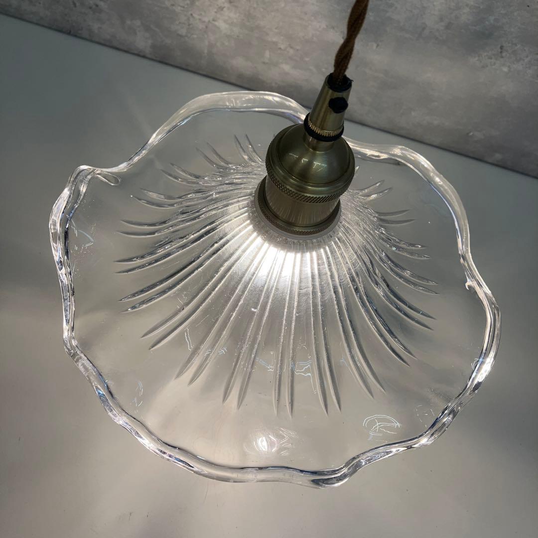 昭和レトロ アンティーク ペンダントライト 真鍮 ガラスシェード 照明器具