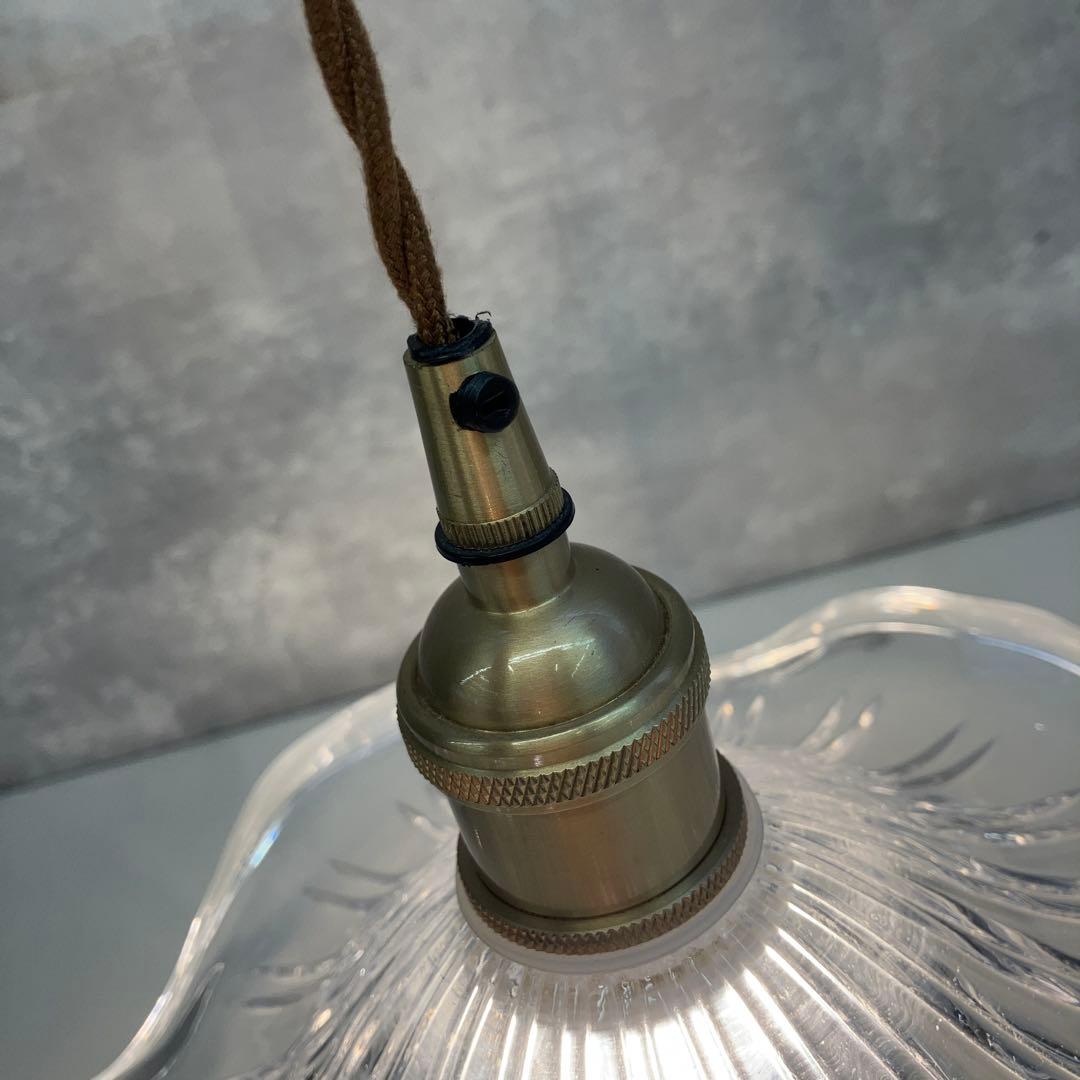 昭和レトロ アンティーク ペンダントライト 真鍮 ガラスシェード 照明器具
