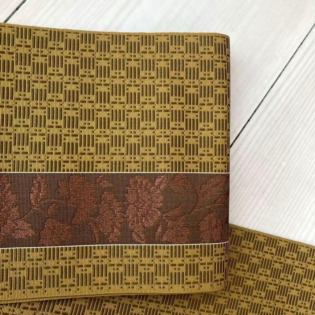 博多織　半幅帯　正絹　織り出し花唐草模様No.3-22