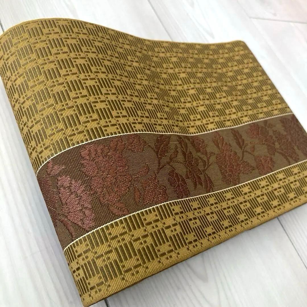 博多織　半幅帯　正絹　織り出し花唐草模様No.3-22