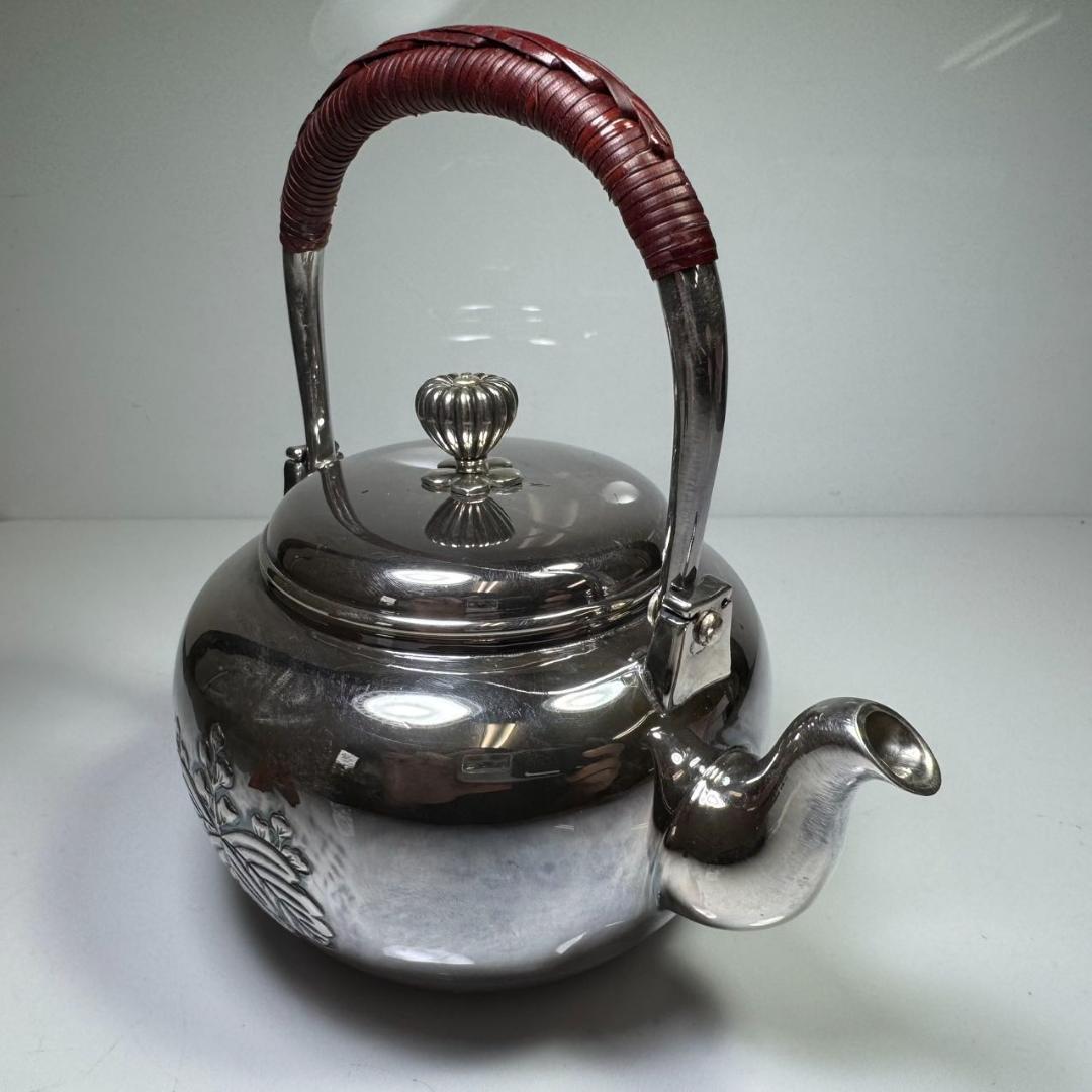 純銀製 急須 菊摘 銀瓶 煎茶道具 湯沸 純銀保証