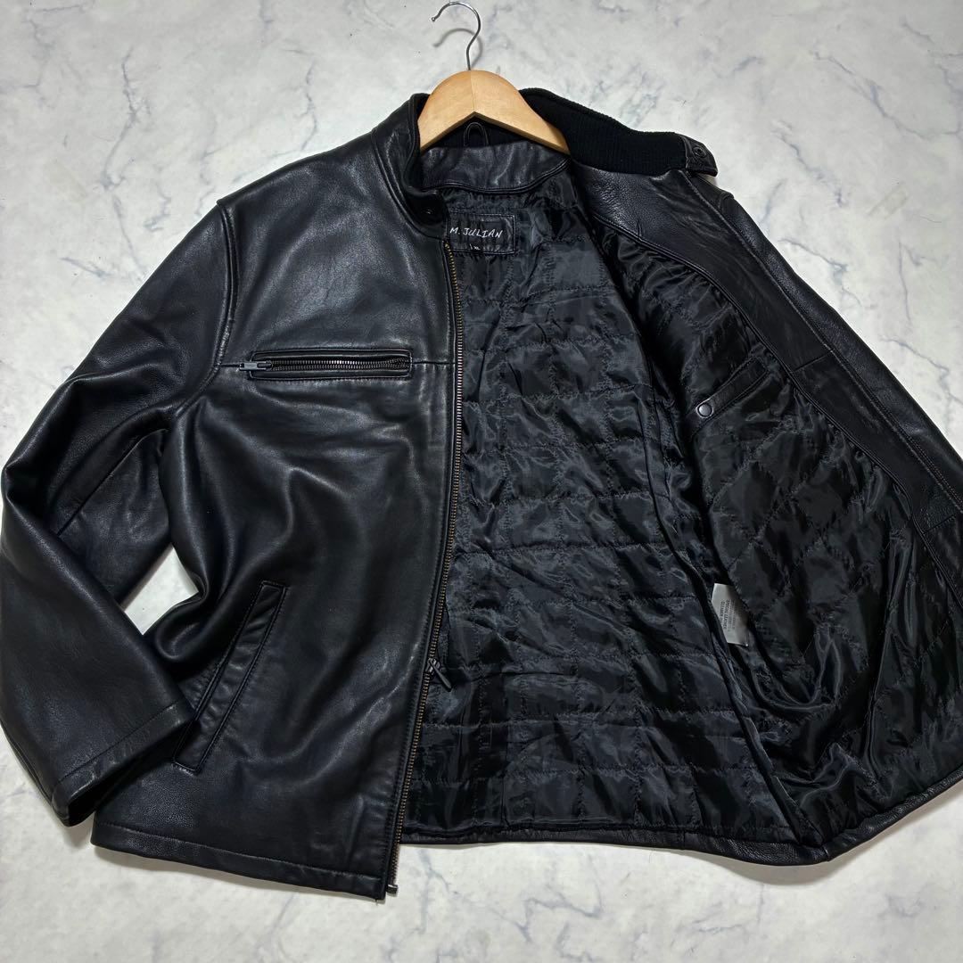 美品/XLサイズ✨ラムレザー シングル ライダースジャケット 羊革 ブラック