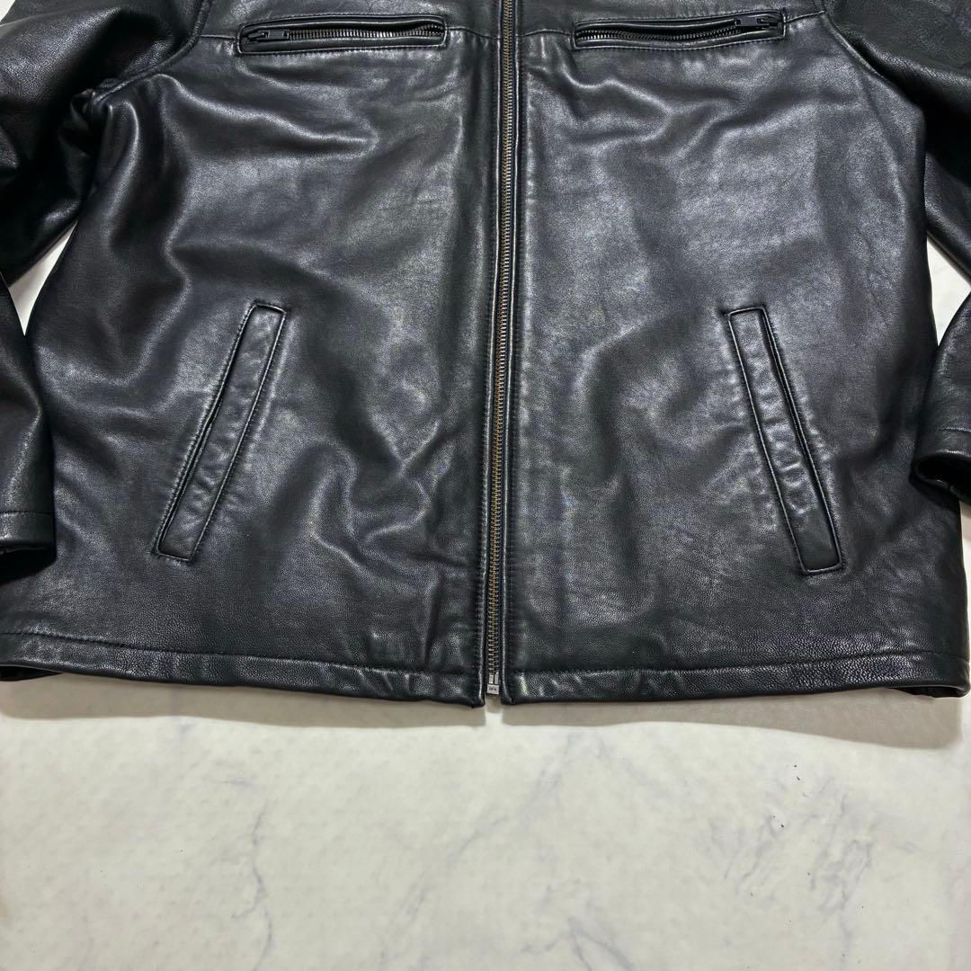 美品/XLサイズ✨ラムレザー シングル ライダースジャケット 羊革 ブラック