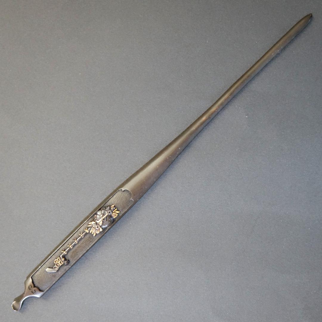 【 赤銅魚子地 祝飾図笄 】鍔 鐔 笄 日本刀 刀装具 武具 骨董 アンティーク