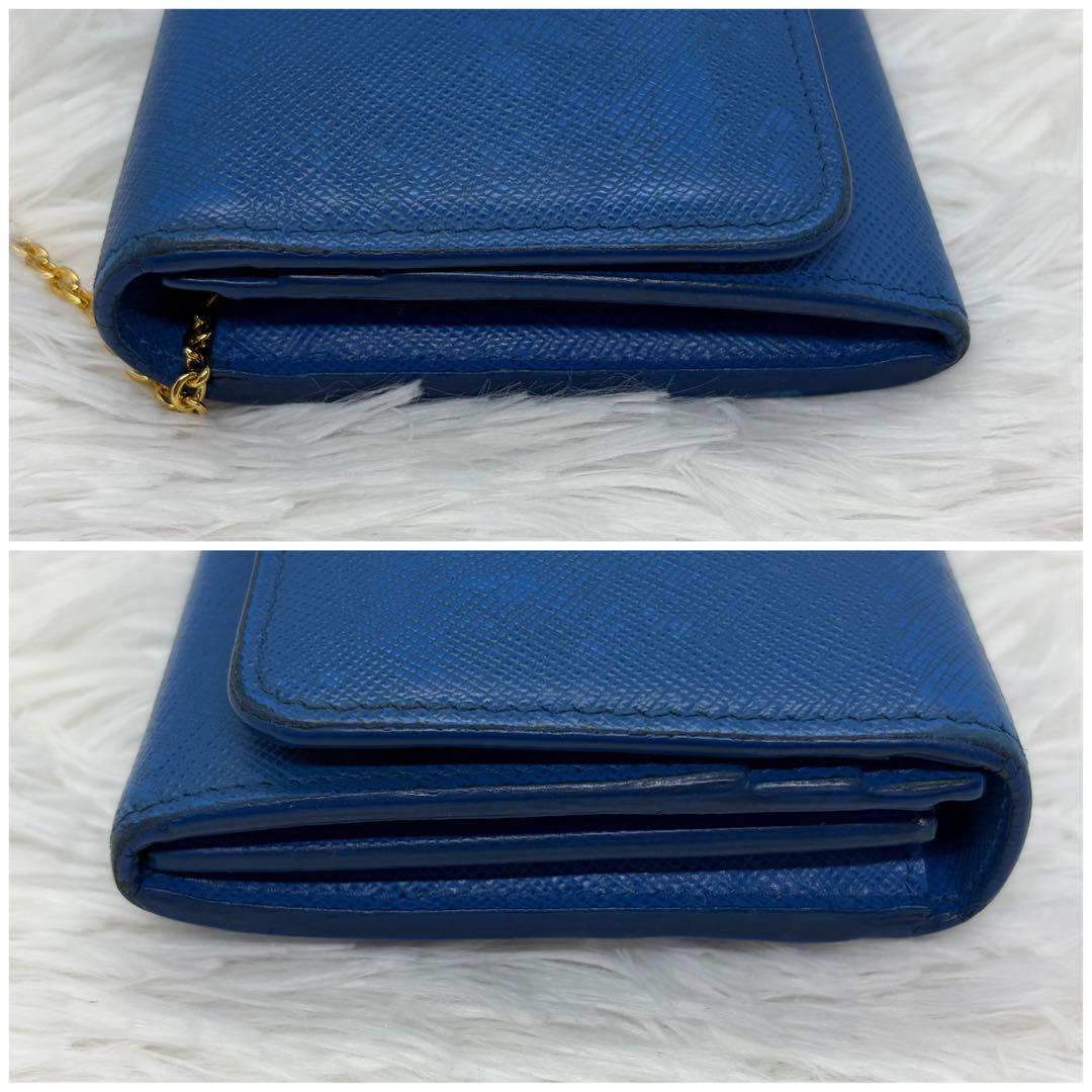 美品/希少✨ プラダ 長財布 折り財布 シャイン サフィアーノレザー ブルー