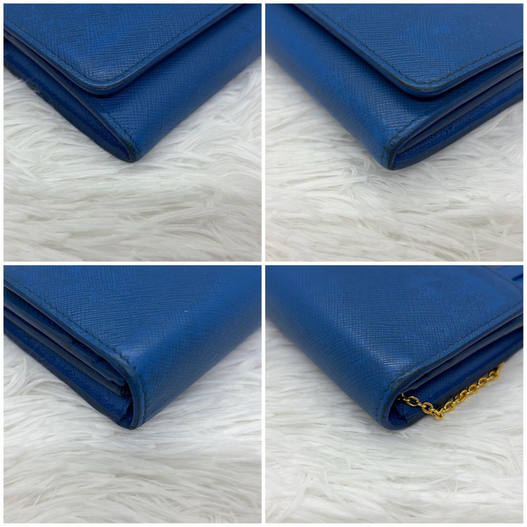 美品/希少✨ プラダ 長財布 折り財布 シャイン サフィアーノレザー ブルー