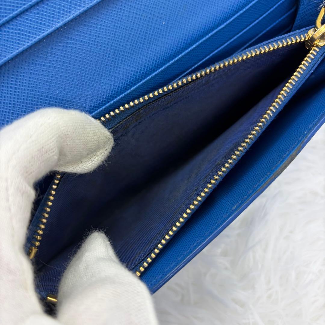 美品/希少✨ プラダ 長財布 折り財布 シャイン サフィアーノレザー ブルー