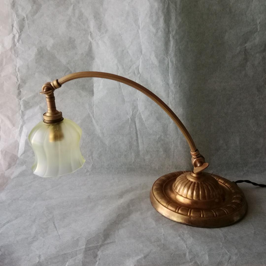 逸品　アール・デコ　テーブルデスクランプ　ウラン&オパルセントG真鍮　フランス