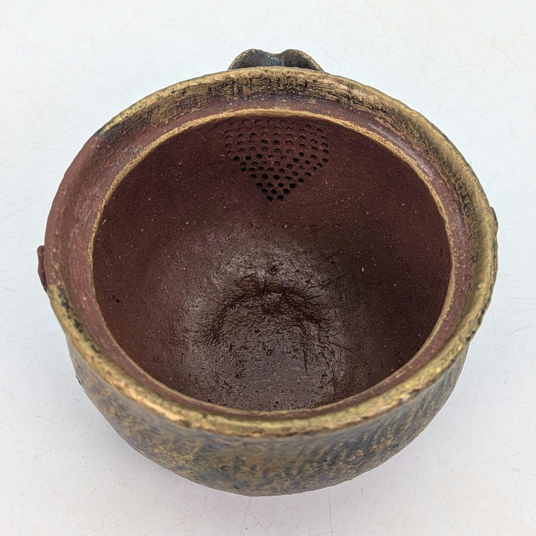 鈴木篤夫 備前焼 金彩備前宝瓶 四方桟共箱共布栞 手造り宝瓶 泡瓶 煎茶道具