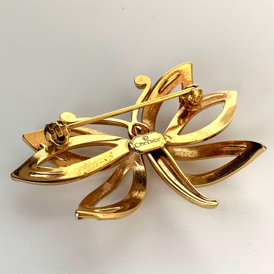 M4946 クリスチャンディオール ブローチ 蝶 バタフライ ラインストーン