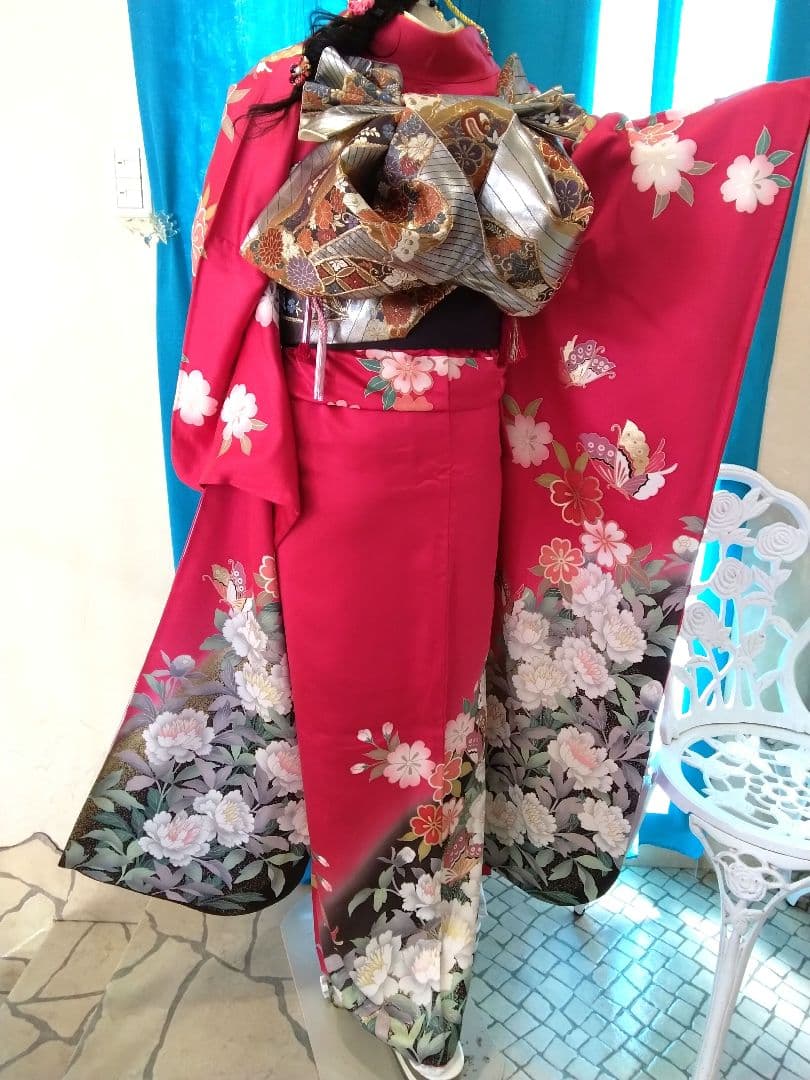 ❰-超得-❱振袖フルセット、正絹振袖セット、重ね衿、帯揚げ帯締め、袋帯、襦袢