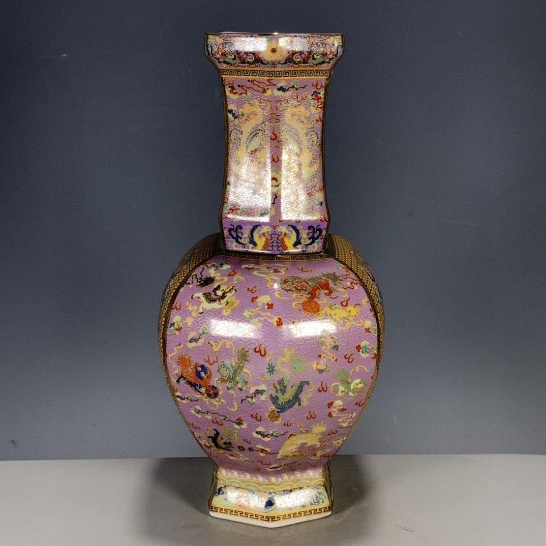 清代乾隆粉彩蒔金花鳥花瓶 景徳鎮 陶磁器 装飾品 現代工芸品 美術品 置物