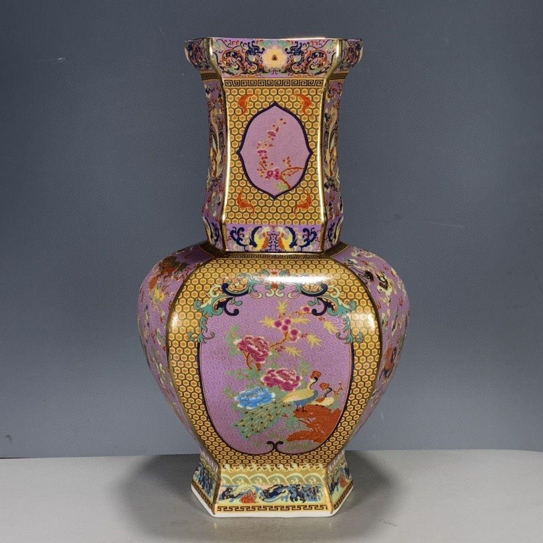 清代乾隆粉彩蒔金花鳥花瓶 景徳鎮 陶磁器 装飾品 現代工芸品 美術品 置物