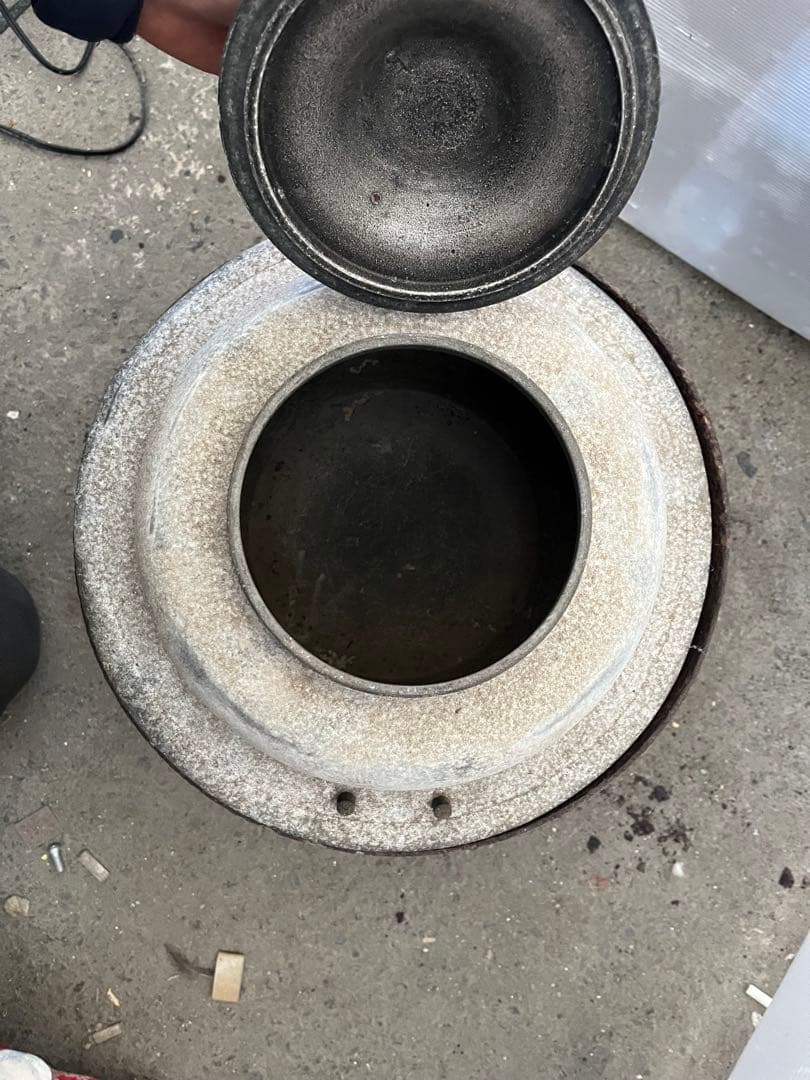 時代物レトロ茶釜セット　 (鋳鉄製　鉄器火鉢)+(茶釜 風炉釜 羽釜 アルミ製)