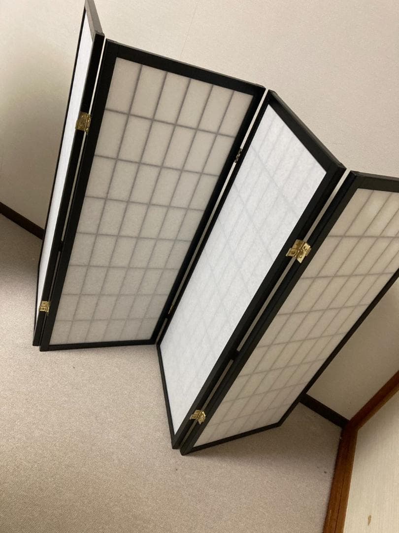 【USED】和風 パーテーション 木製 4連 障子風 和風衝立