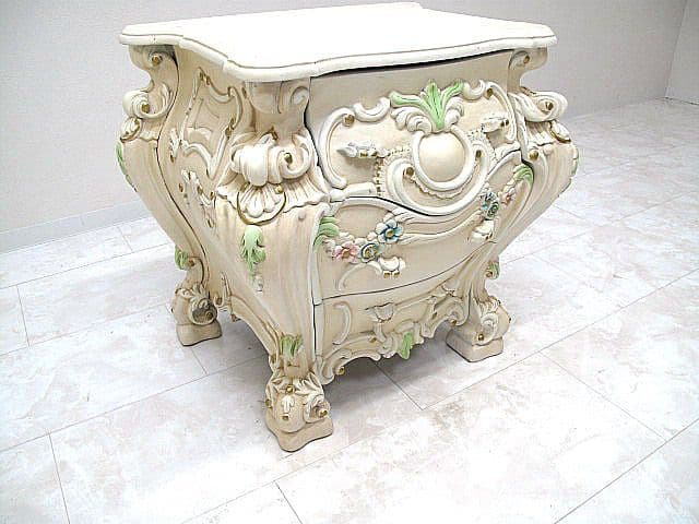 イタリア製 ロココ様式コンソール 彫刻装飾 サイドチェスト　サイドテーブル