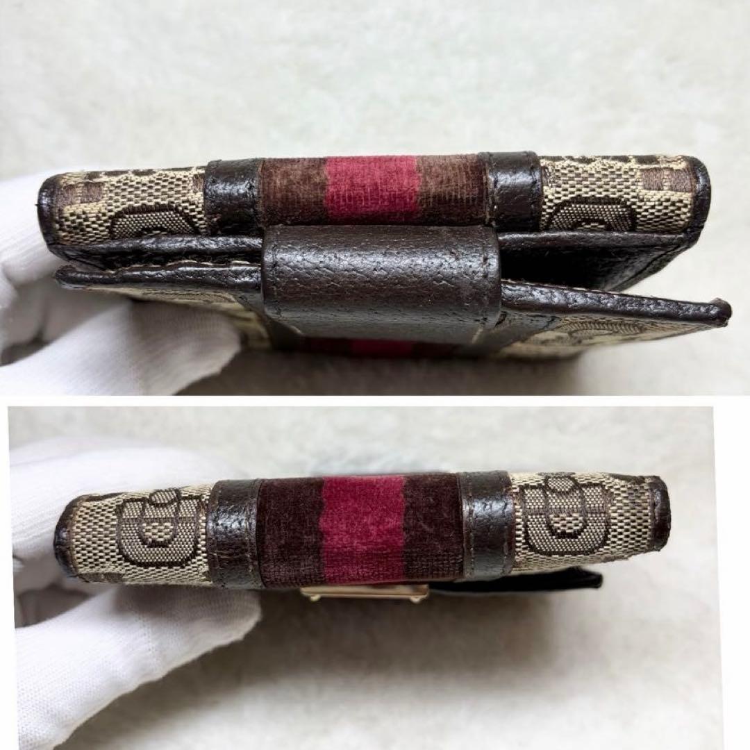 希少　GUCCI グッチ キャンバス レザー 折り財布 ウォレット ブラウン