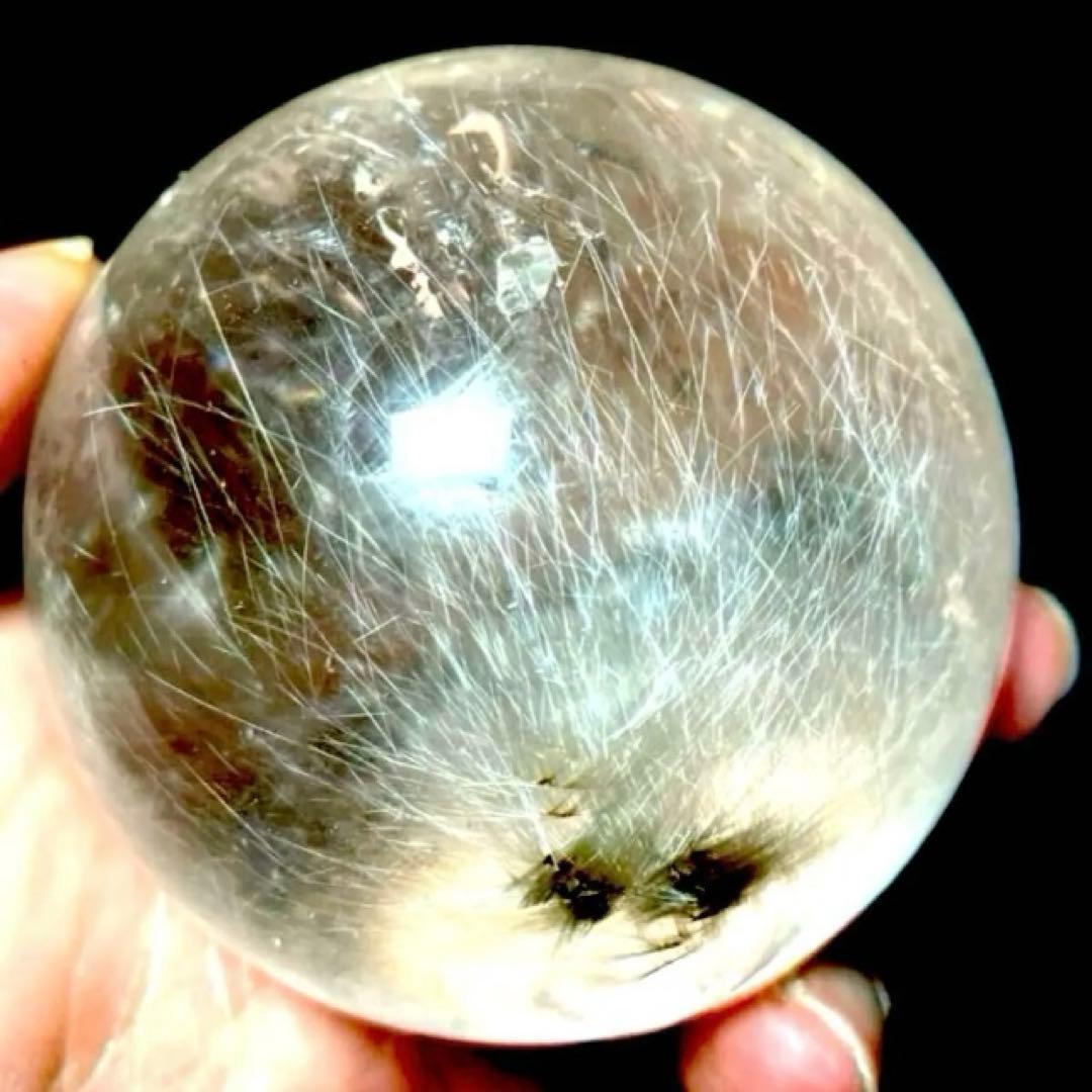 58mm ゴールドルチルクォーツ　丸玉　スフィア　金針水晶