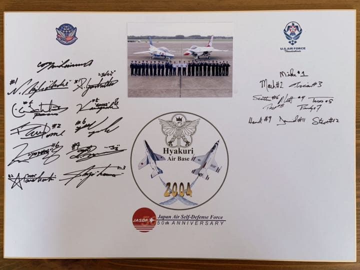 自衛隊マニア必見超レア日米パイロットサインA3色紙希少