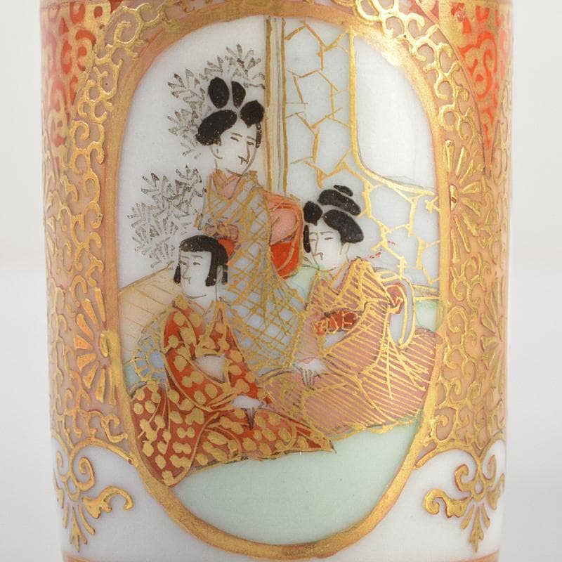 九谷焼　色絵金彩　加賀国　デミカップ　谷口製　酒杯　2点　合せ箱　V　R7000