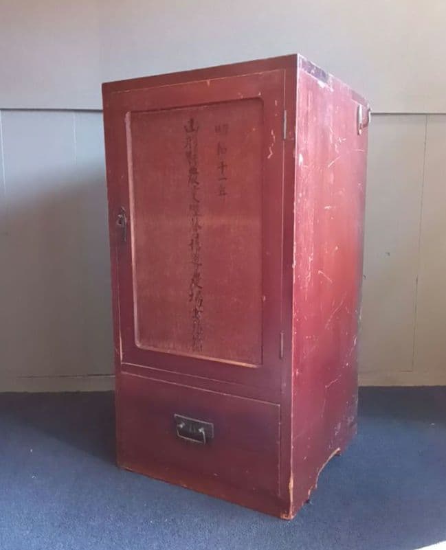 木製書類箱　三段棚　引き出し付き　昭和十一年　レトロ　ヴィンテージ