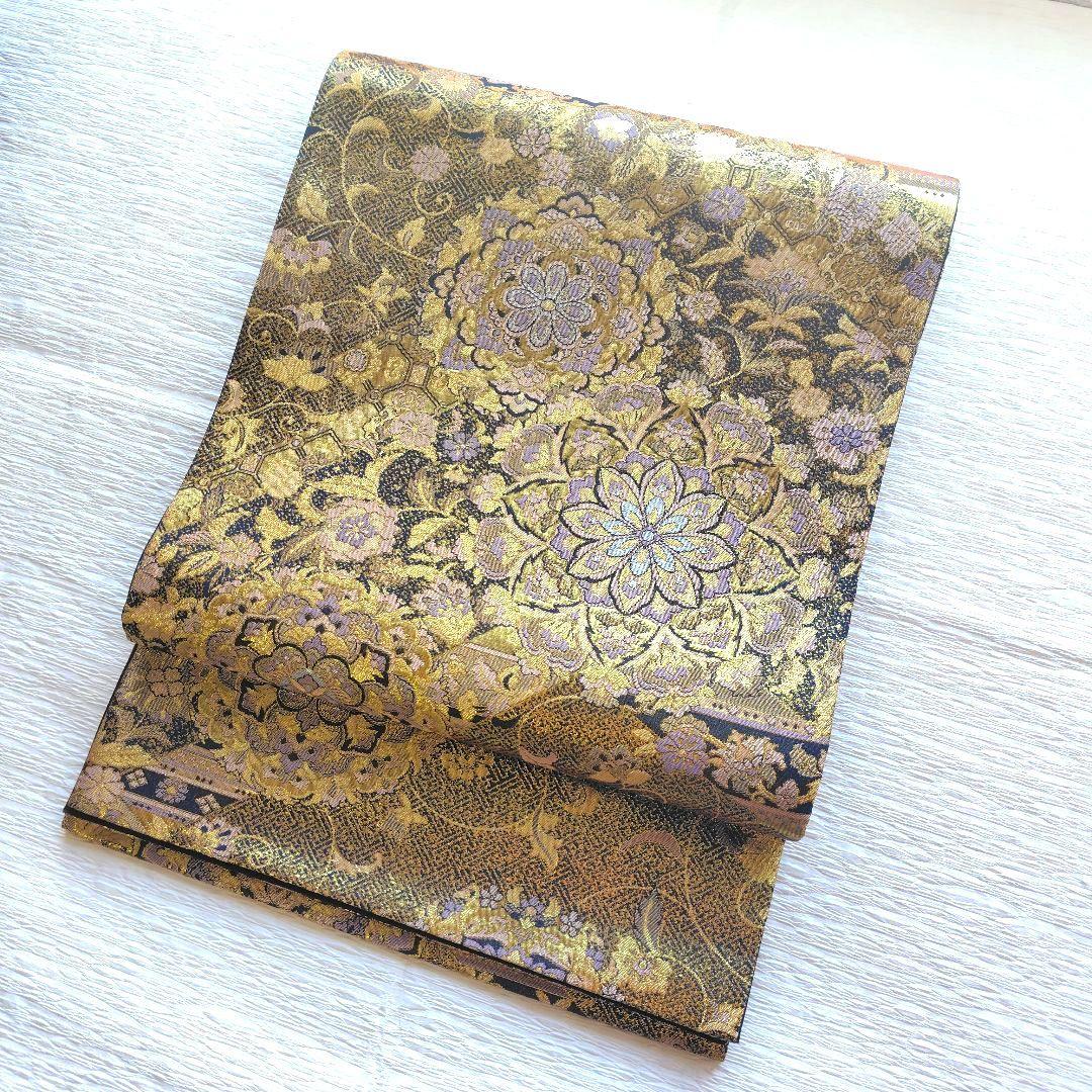 【逸品】袋帯 青銅彫金 華紋 唐花 着物 和装 訪問着 振袖 結婚式 成人式