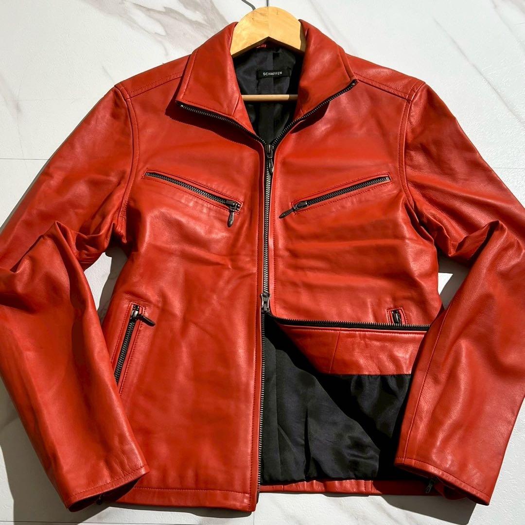 未使用級✨ SCHAFFEN 羊革 シングルライダース 赤 ラムレザー M