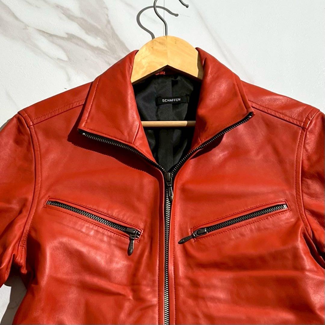 未使用級✨ SCHAFFEN 羊革 シングルライダース 赤 ラムレザー M