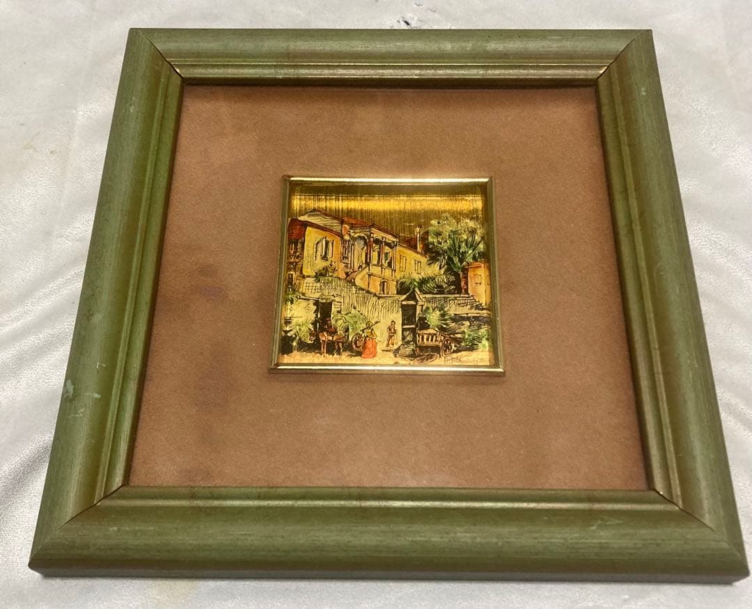 ジャンク品 刻印あり イタリア製 壁掛け 額装アート 詳細不明