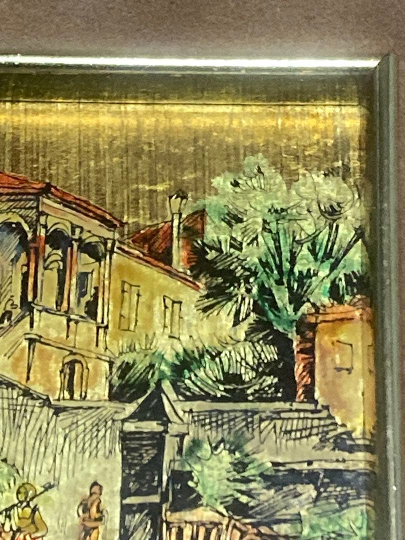 ジャンク品 刻印あり イタリア製 壁掛け 額装アート 詳細不明