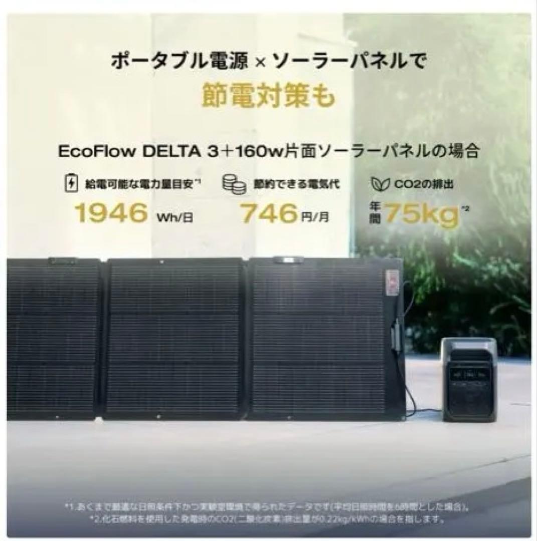 【最安値、今週末まで。】ECOFLOW 160W ポータブルソーラーパネル