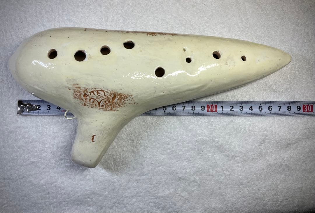 【美品オカリナ】アケタ◉オカリーナバス級C調 幅約28cm 640g 陶器製