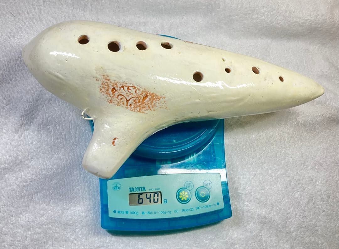 【美品オカリナ】アケタ◉オカリーナバス級C調 幅約28cm 640g 陶器製