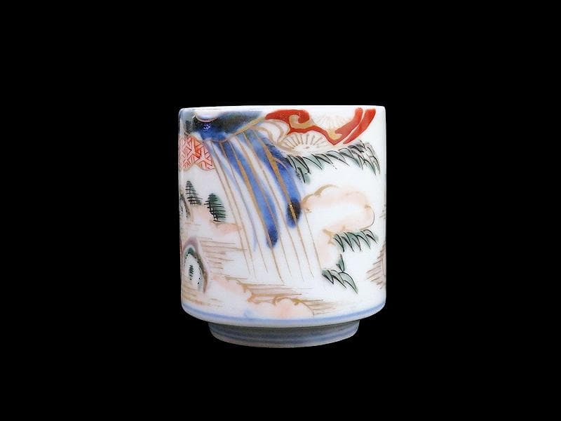 古伊万里　毘沙門亀甲紋に楼閣山水の図　猪口 のぞき　C371AS-fbua