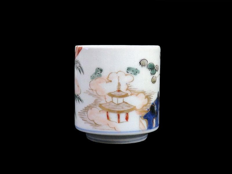 古伊万里　毘沙門亀甲紋に楼閣山水の図　猪口 のぞき　C371AS-fbua