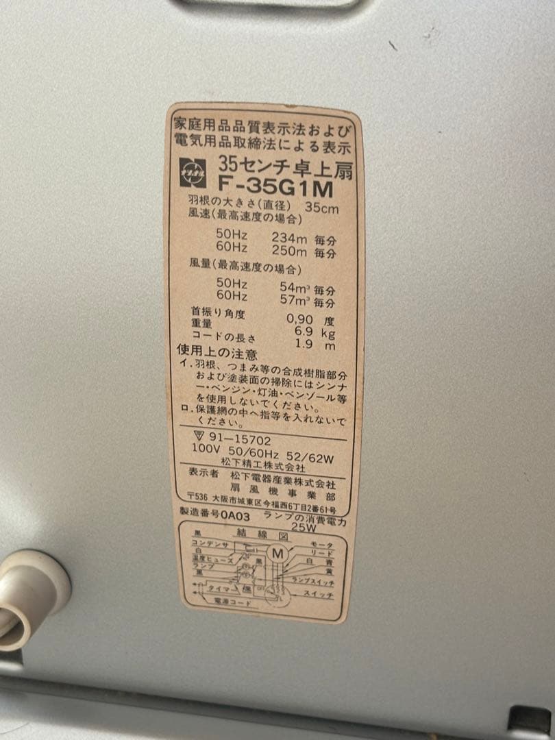 昭和レトロNationalナショナル大きな扇風機F-35G1M☆松下電器産業