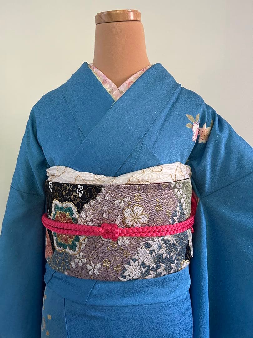 美品　成人式　振袖　正絹縮緬着物　7点セット　身丈165cm